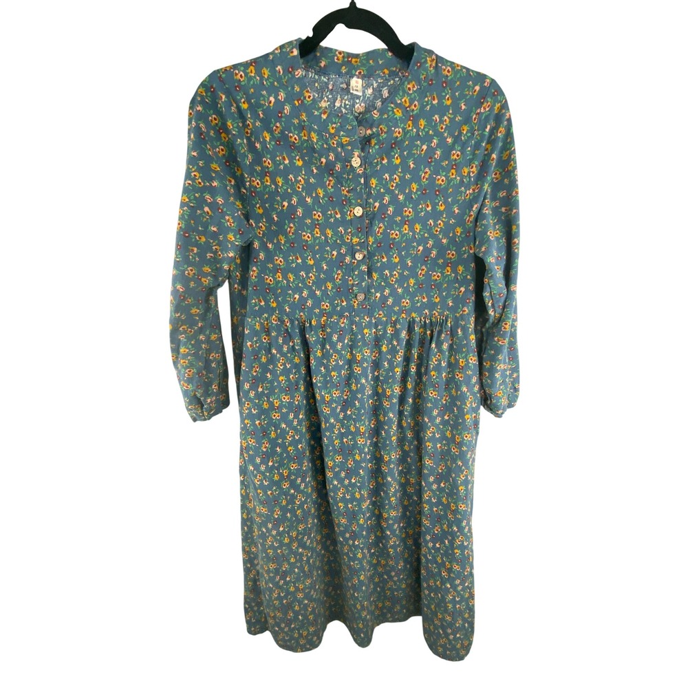 Gemein‎ Womens Floral Prairie Midi Dress L Green Boho Cottagecore Long Sleeve